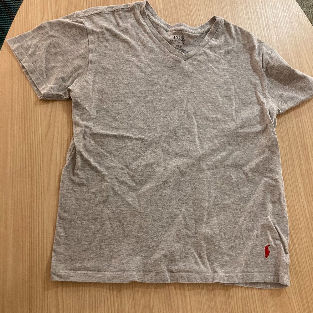 Polo Ralph Lauren Short Sleeve Gray Top Large Classic Fit Cotton Logo GUC Basic